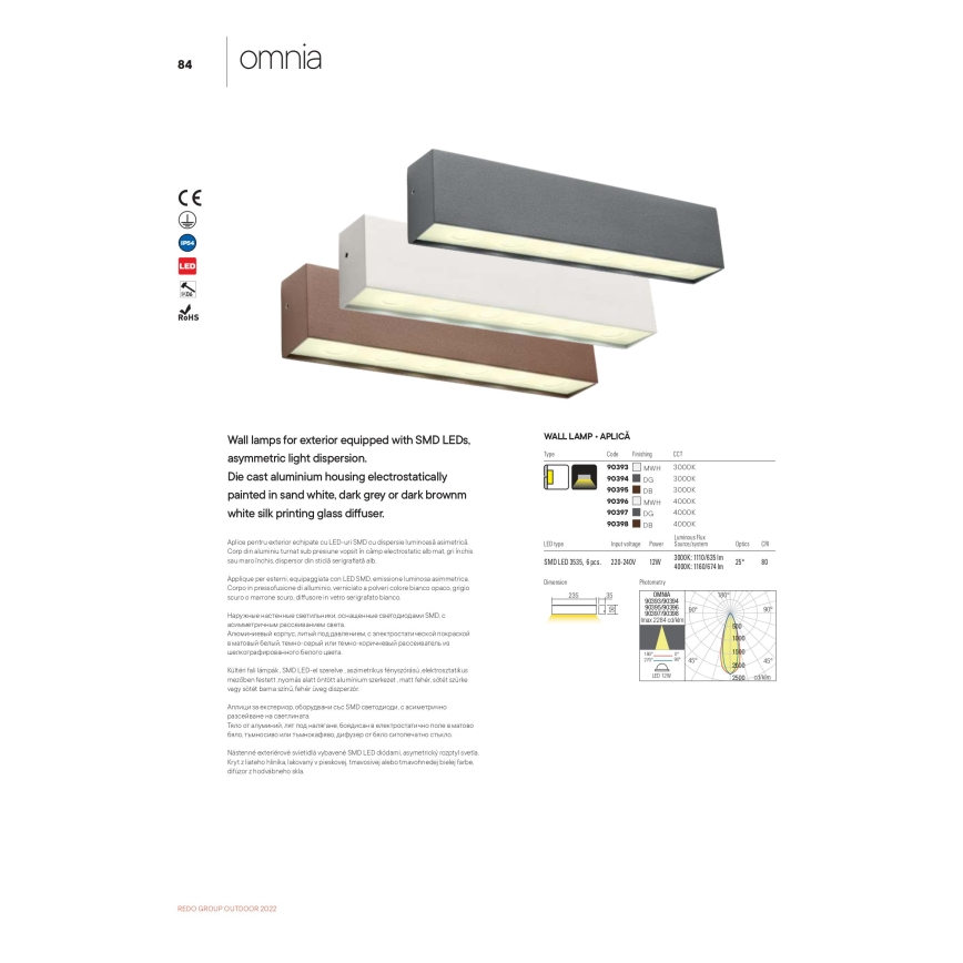 Redo 90393 - Вуличний світлодіодний настінний світильник OMNIA LED/12W/230V 3000K IP54 білий