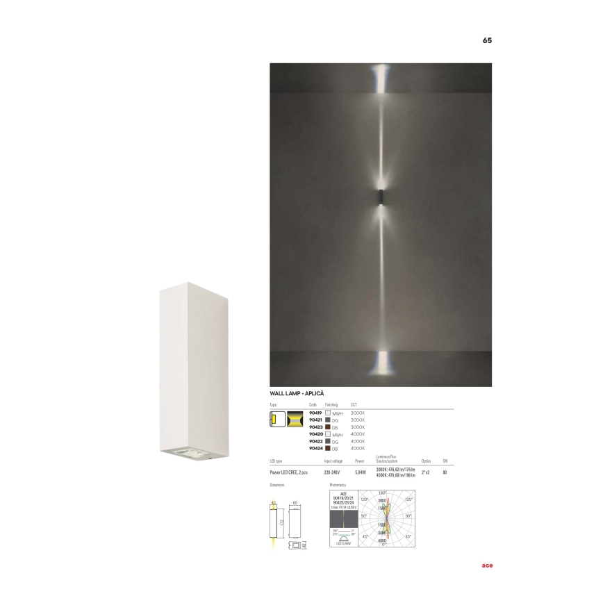 Redo 90421 - Вуличний світлодіодний настінний світильник ACE 2xLED/5,84W/230V 3000K IP54 сірий