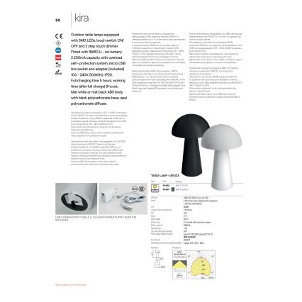 Redo 90439 - регульований сенсорний зовнішній світильник KIRA LED/4,7W/230V 2200 mAh IP44 чорний