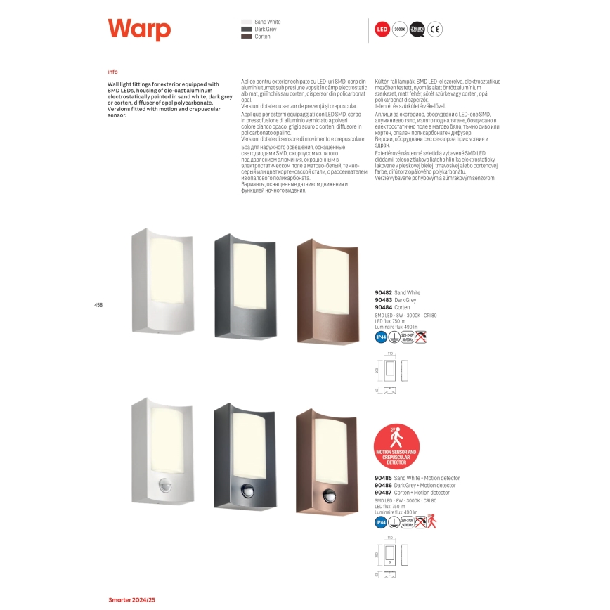 Redo 90484 - Уличный светодиодный настенный светильник WARP LED/8W/230V 3000K IP44 коричневый