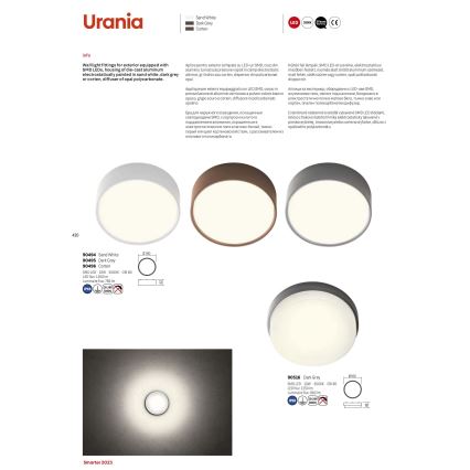 Redo 90495 - Вуличний світлодіодний стельовий світильник URANIA LED/10W/230V діаметр 16 см 3000K IP65 антрацит