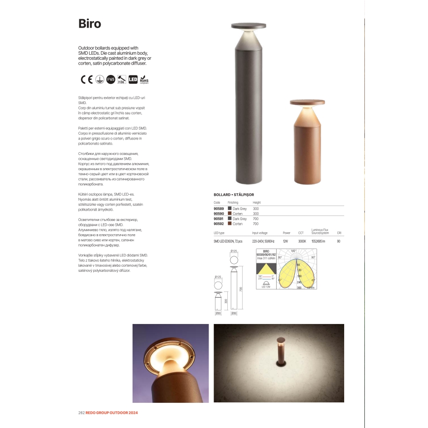 Redo 90589 - LED зовнішній світильник BIRO LED/12W/230V 3000K 30 cm CRI 90 IP65 антрацит