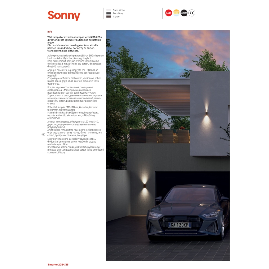 Redo 90637 - Вуличний світлодіодний настінний світильник SONNY 2xLED/5W/230V 2200/3000/4000K IP54 коричневий