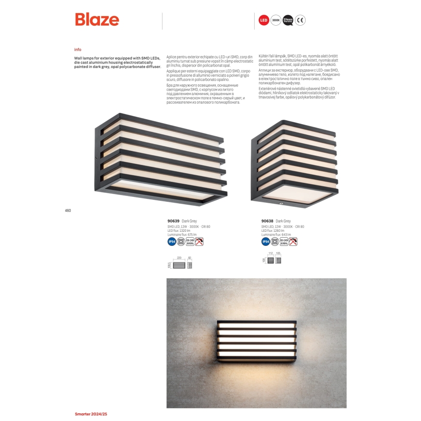 Redo 90639 - Вуличний світлодіодний настінний світильник BLAZE LED/12W/230V 3000K IP54 антрацит