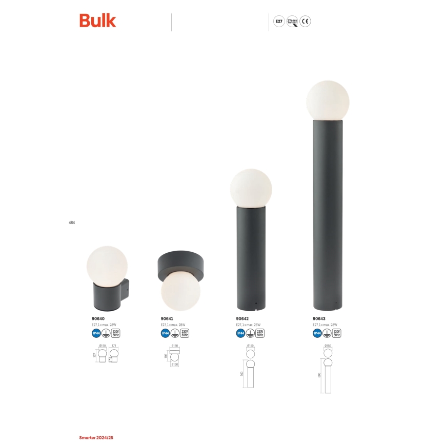 Redo 90640 - Вуличний настінний світильник BULK 1xE27/28W/230V IP44 антрацит