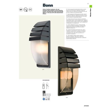 Redo 9210 - Уличный настенный светильник BONN 1xE27/42W/230V IP44