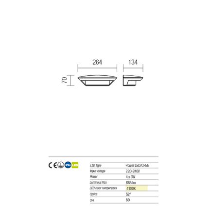 Redo 9407 - Вуличний світлодіодний настінний світильник PLATE 4xLED/3W/230V 4100K IP54 антрацит