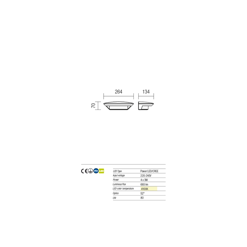Redo 9407 - Вуличний світлодіодний настінний світильник PLATE 4xLED/3W/230V 4100K IP54 антрацит