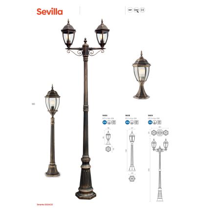 Redo 9609 - Уличная лампа SEVILLA 2xE27/42W/230V IP44 золотистый/патина