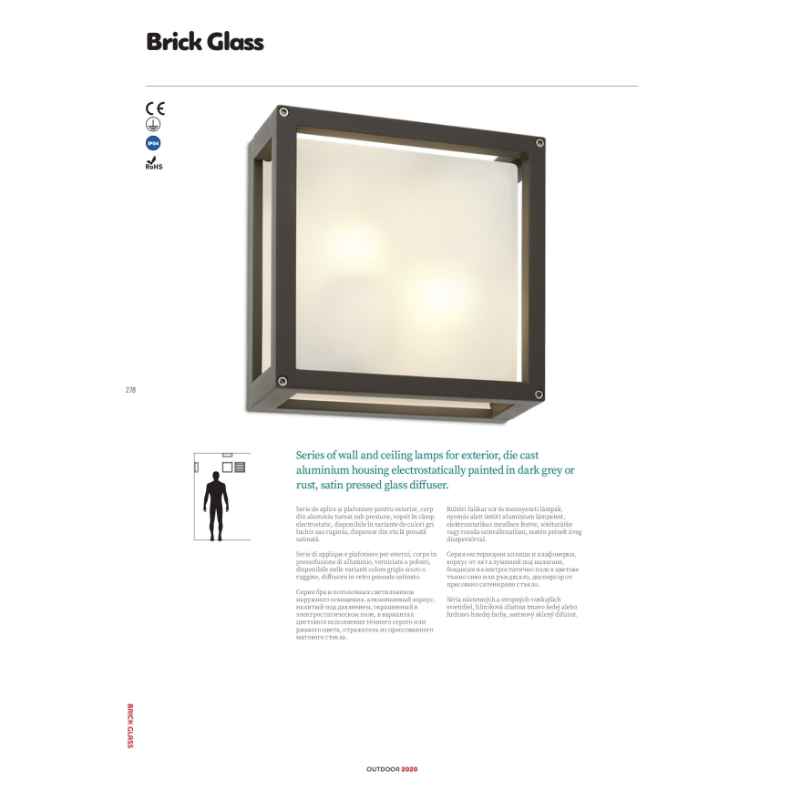 Redo 9893 - Зовнішній настінний світильник BRICK 2xE27/42W/230V IP54