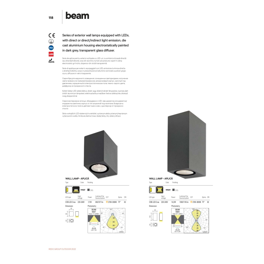 Redo 9907 - Вуличний світлодіодний настінний світильник BEAM LED/5W/230V IP54