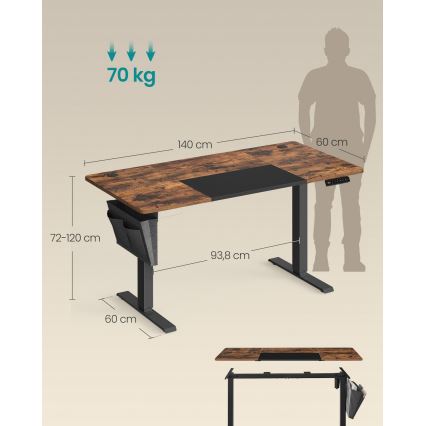 Регулируемый по высоте письменный стол SOLEA-X коричневый/черный