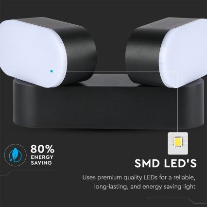 Регулируемый светодиодный уличный настенный светильник 2xLED/12W/230V IP65 черный