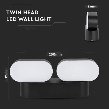 Регулируемый светодиодный уличный настенный светильник 2xLED/12W/230V IP65 черный