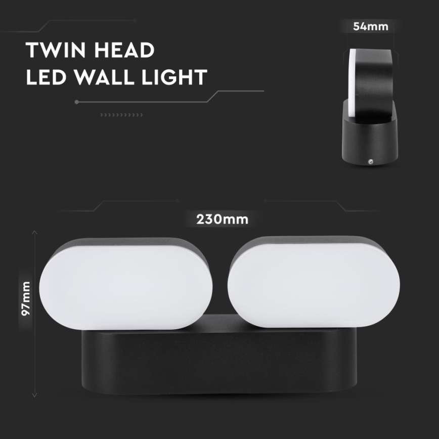 Регулируемый светодиодный уличный настенный светильник 2xLED/12W/230V IP65 черный