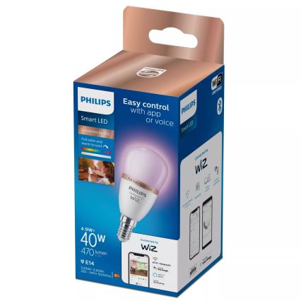 Світлодіодна RGB лампа з регулюванням яскравості Philips SMART P45 E14/4,9W/230V 2200-6500K CRI 90