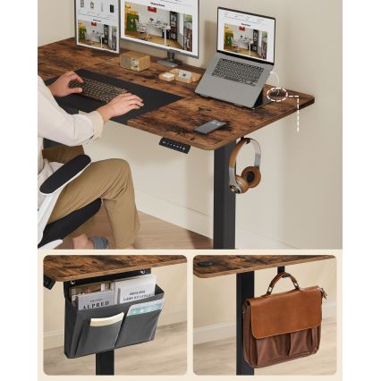 Регульований за висотою письмовий стіл SOLEA-X коричневий/чорний