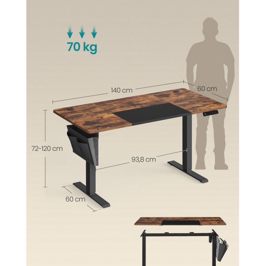 Регульований за висотою письмовий стіл SOLEA-X коричневий/чорний