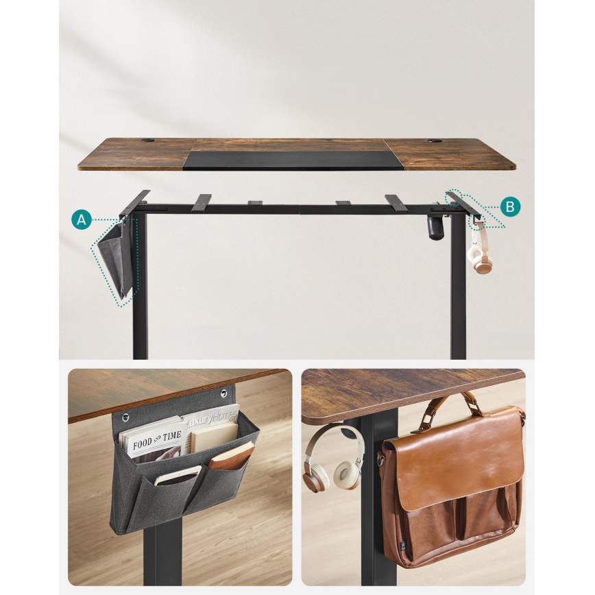 Регульований по висоті письмовий стіл SOLEA-X, коричневий/чорний