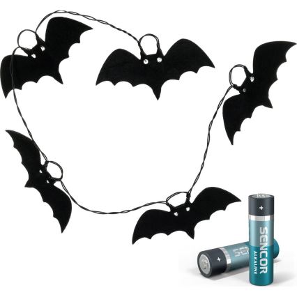 LED Декоративна гірлянда HALLOWEEN 10xLED/2xAA/теплий білий 1,3м кажани