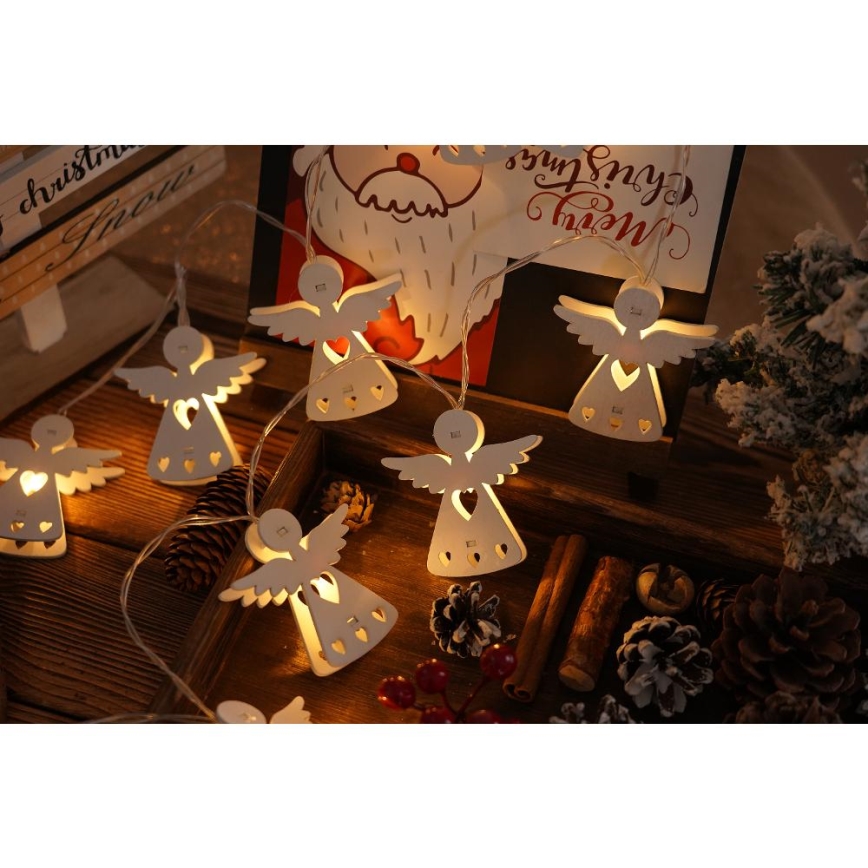 LED  гирлянда 10xLED/2xAA/тёплый белый 2m ангелы
