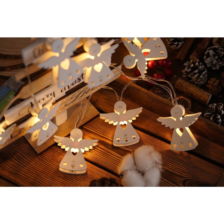 LED  гирлянда 10xLED/2xAA/тёплый белый 2m ангелы