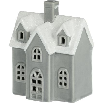 LED Порцелянова прикраса LED/2xLR44/теплий білий будиночок сірий