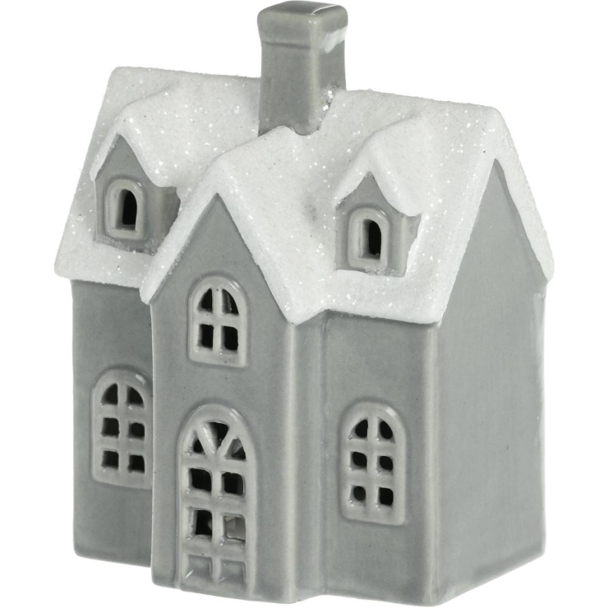 LED Порцелянова прикраса LED/2xLR44/теплий білий будиночок сірий