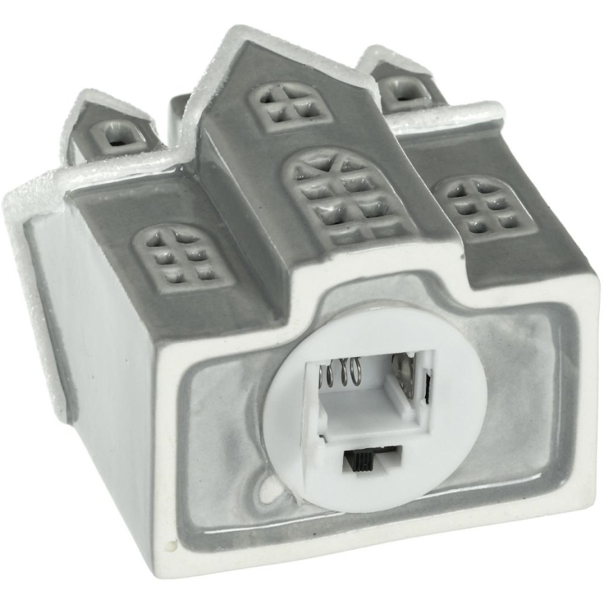 LED Порцелянова прикраса LED/2xLR44/теплий білий будиночок сірий