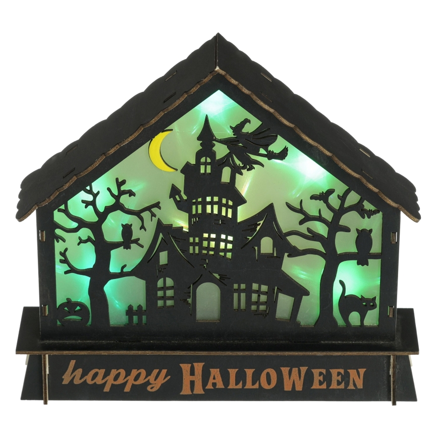 LED Прикраса HALLOWEEN LED/2xAA/кольоровий будинок з привидами