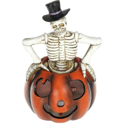 LED Прикраса HALLOWEEN LED/2xLR44/теплий білий скелет у гарбузі смола