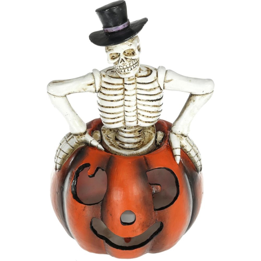 LED Прикраса HALLOWEEN LED/2xLR44/теплий білий скелет у гарбузі смола