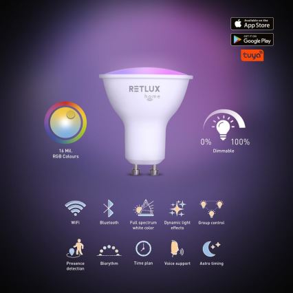 Світлодіодна RGBW димована лампа MR16 GU10/4,5W/230V 2700-6500K Wi-Fi Tuya