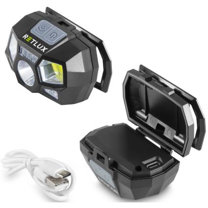LED акумуляторний налобний ліхтар з датчиком LED/3W/900 mAh IP44 чорний