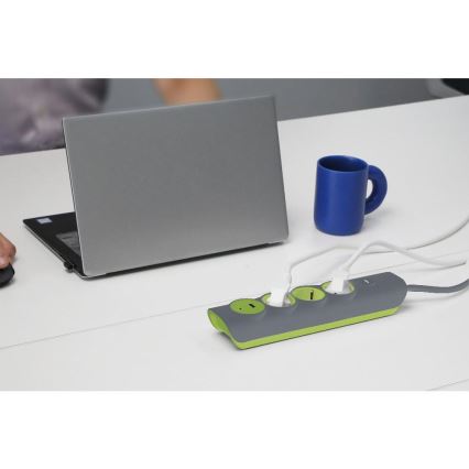 Retlux - Подовжувач із вимикачем, 3 розетки (тип E) + 1xUSB-A + 1xUSB-C, 1,4 м, сірий