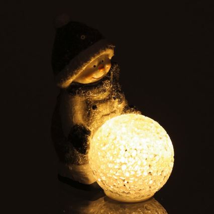 Різдвяна LED декорація LED/2xLR44/теплий білий сніговик з кулькою