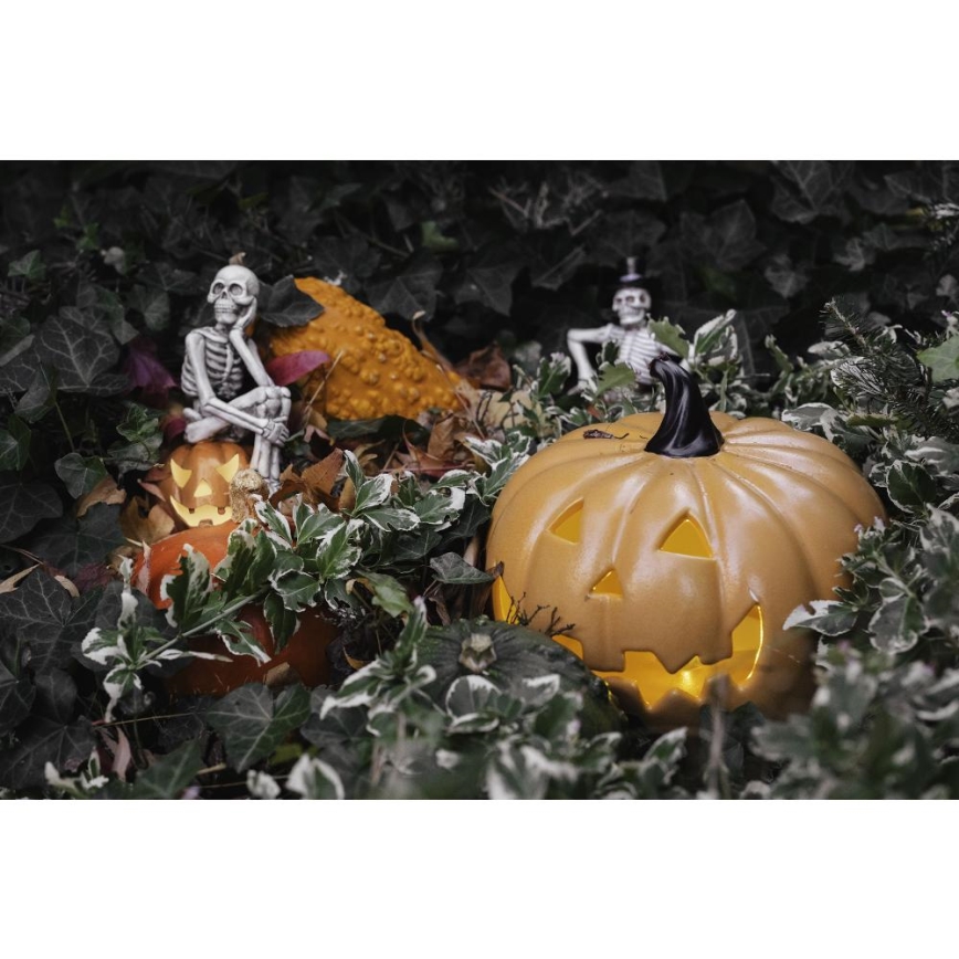Светодиодное украшение HALLOWEEN LED/2xLR44/теплый белый скелет с тыквой каучук