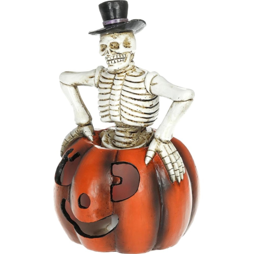 Светодиодное украшение HALLOWEEN LED/2xLR44/теплый белый скелет с тыквой каучук
