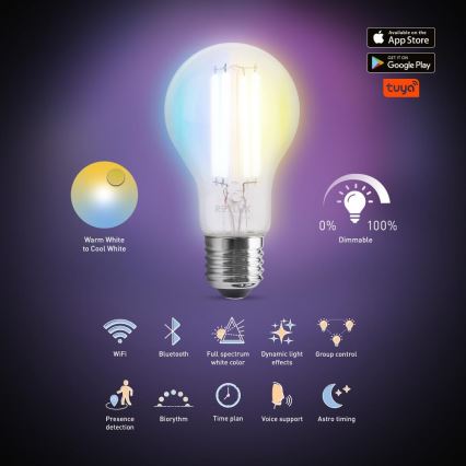 Світлодіодна лампочка з регулюванням яскравості FILAMENT A60 E27/7W/230V 2700-6500K Wi-Fi Tuya