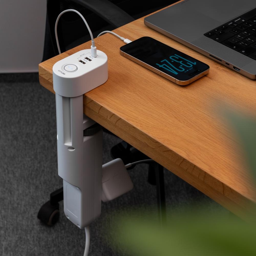 Удлинитель с креплением на стол 3 розетки Тип E + 2xUSB-A + 1xUSB-C 1,5m белый