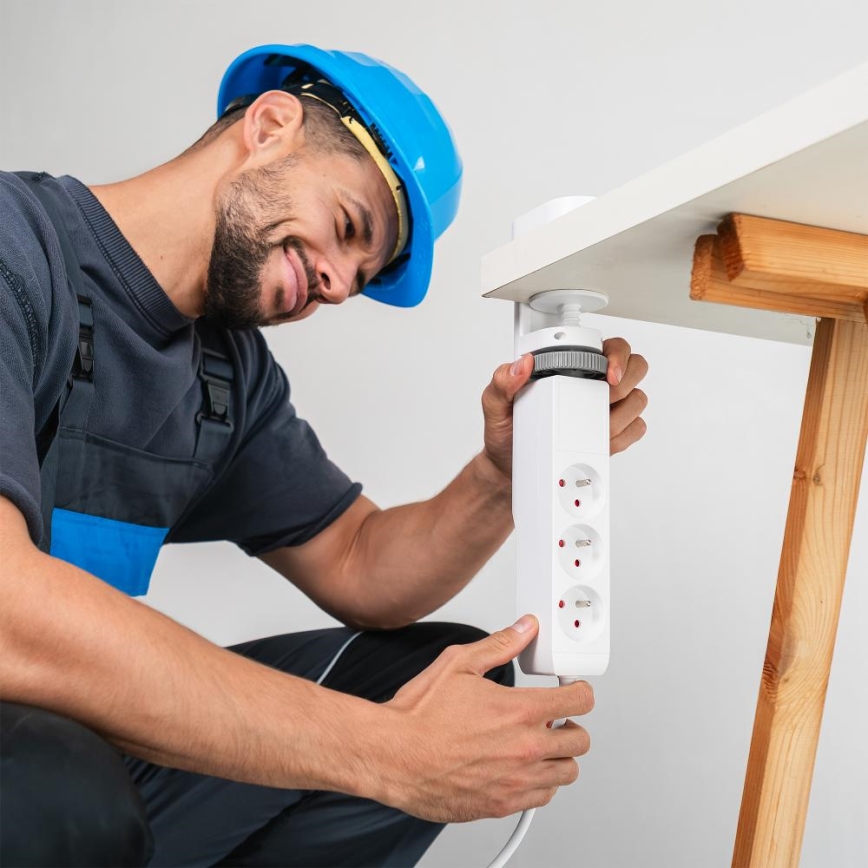 Удлинитель с креплением на стол 3 розетки Тип E + 2xUSB-A + 1xUSB-C 1,5m белый