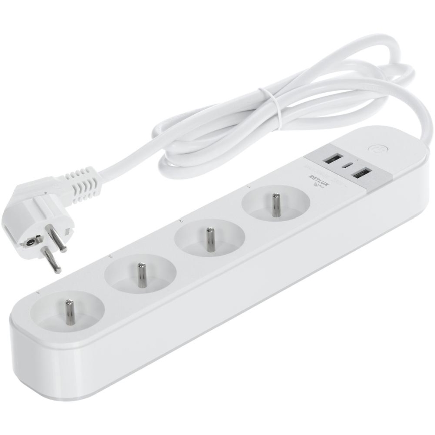 Умный удлинительный кабель с выключателем 4Z Тип E + 2x USB-A + 1x USB-C 1,5 м Wi-Fi Tuya белый