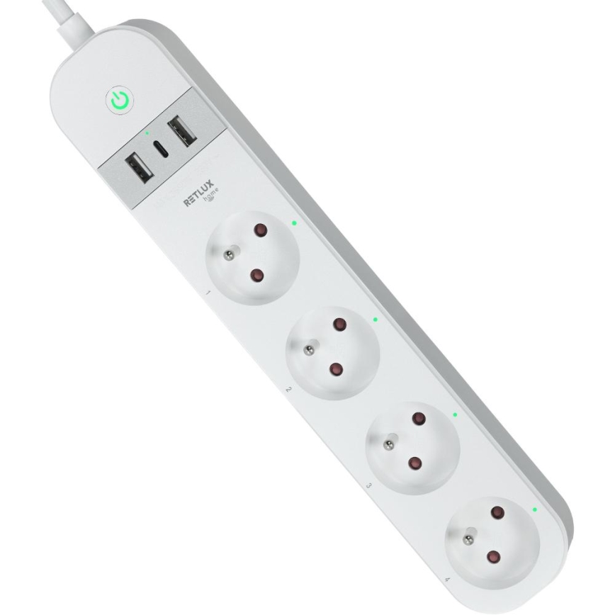 Умный удлинительный кабель с выключателем 4Z Тип E + 2x USB-A + 1x USB-C 1,5 м Wi-Fi Tuya белый