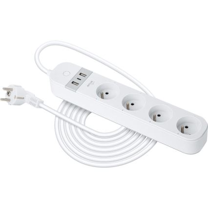 Умный удлинительный кабель с выключателем 4Z Тип E + 2x USB-A + 1x USB-C 1,5 м Wi-Fi Tuya белый