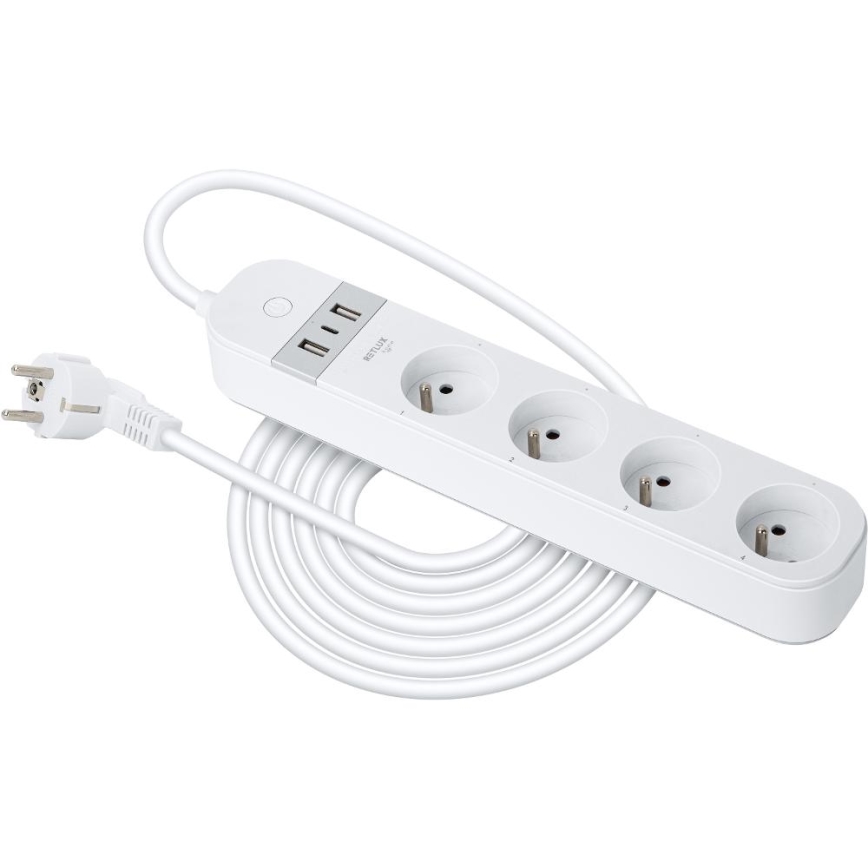 Умный удлинительный кабель с выключателем 4Z Тип E + 2x USB-A + 1x USB-C 1,5 м Wi-Fi Tuya белый