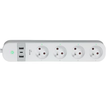 Умный удлинительный кабель с выключателем 4Z Тип E + 2x USB-A + 1x USB-C 1,5 м Wi-Fi Tuya белый