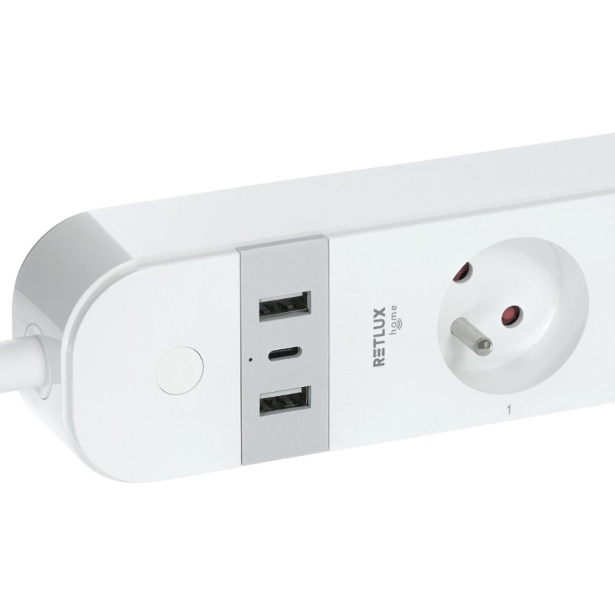 Умный удлинительный кабель с выключателем 4Z Тип E + 2x USB-A + 1x USB-C 1,5 м Wi-Fi Tuya белый