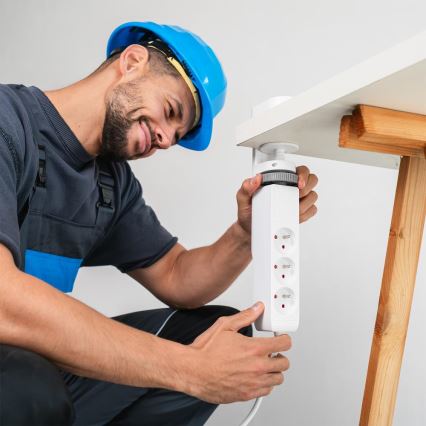 Подовжувач з кріпленням на стіл, 3 розетки, тип E + 2xUSB-A + 1xUSB-C, 1,5 м, білий