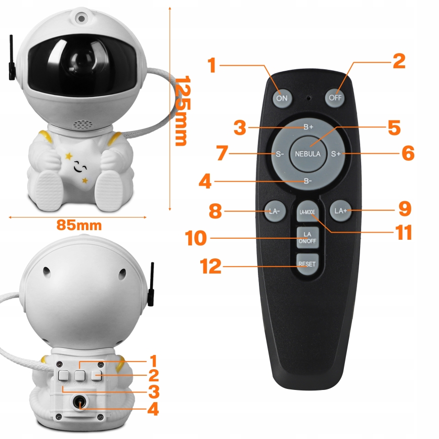RGB LED-проектор 5W/5V в форме астронавта + пульт дистанционного управления