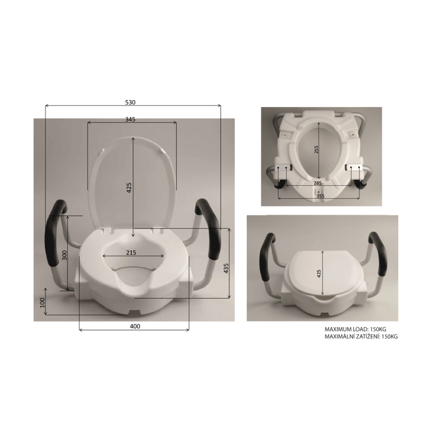 Ridder - Приподнятое сиденье для унитаза с поручнями, белое